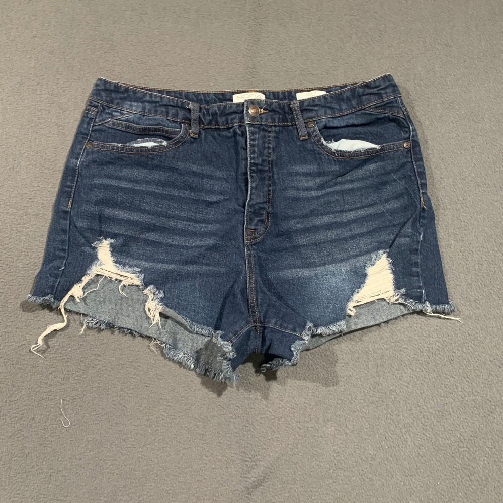 Sofia Jeans by Sofia Vergara Chi Short Womens 14 Dark Wash Distressed Denim 34W
